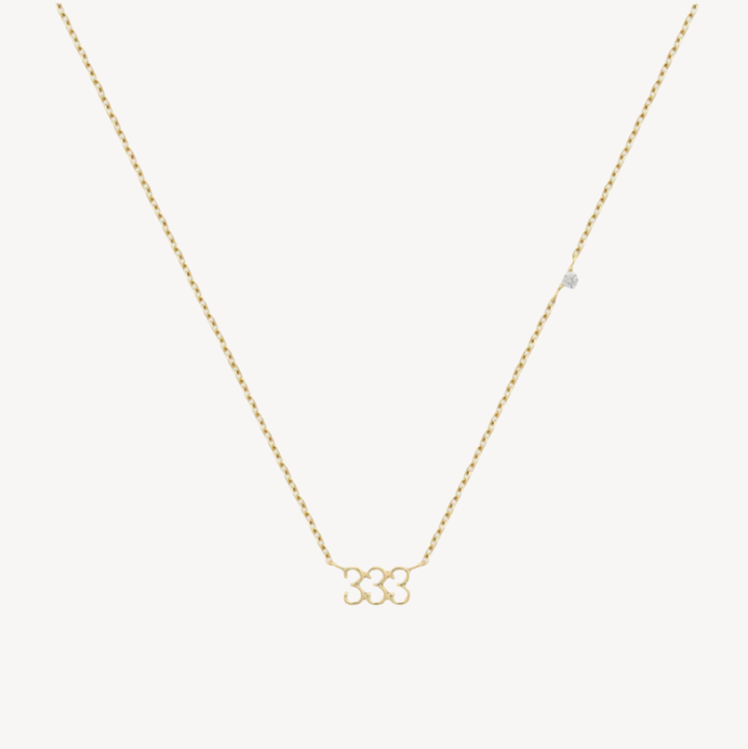 333 Angel Number Necklace. 18K gold-plated, hypoallergenic & tarnish-resistant, featuring a CZ stone