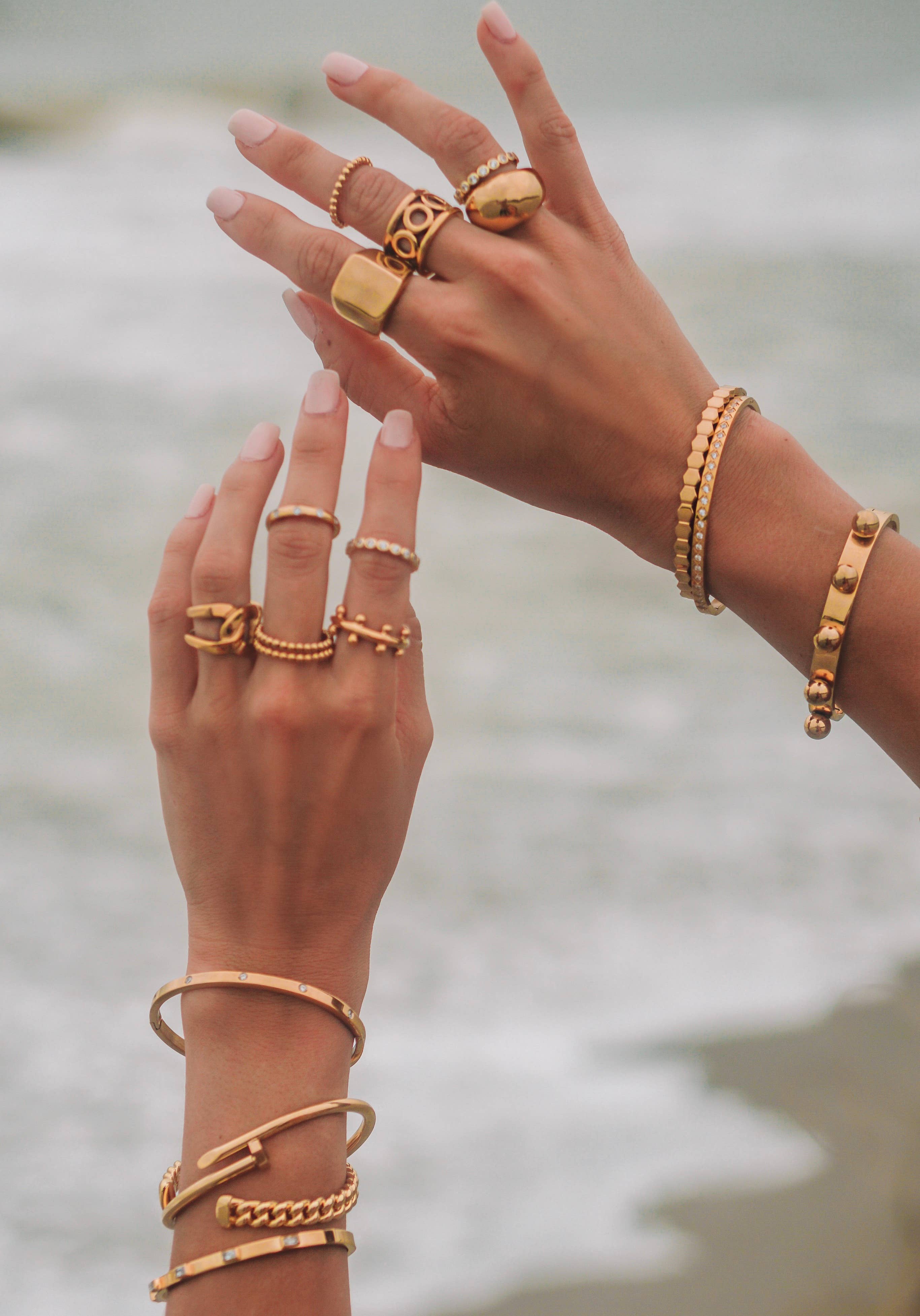 Aliya Bracelet is perfect for stacking. 18K gold-plated, waterproof & hypoallergenic. A timeless, tarnish-resistant layering piece