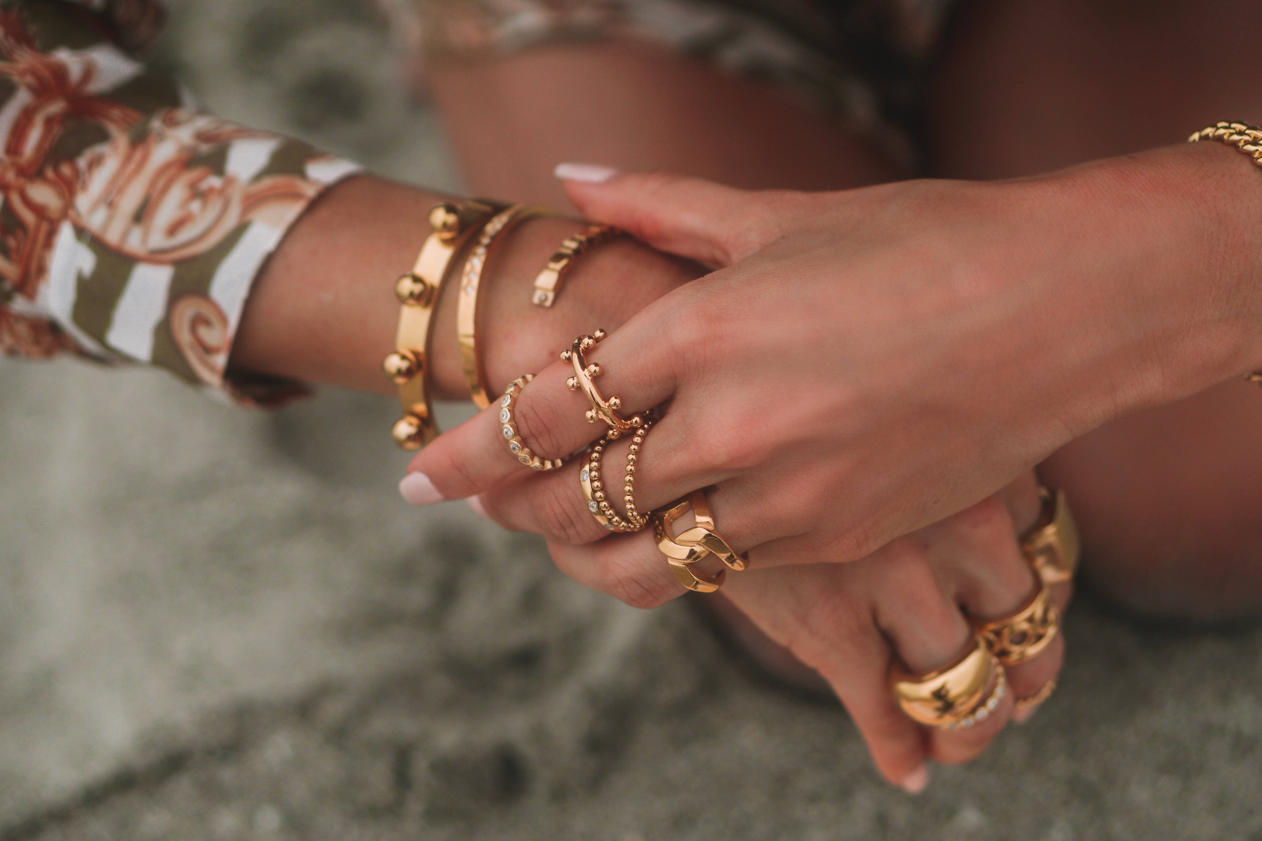 Aliya Bracelet is perfect for stacking. 18K gold-plated, waterproof & hypoallergenic. A timeless, tarnish-resistant layering piece