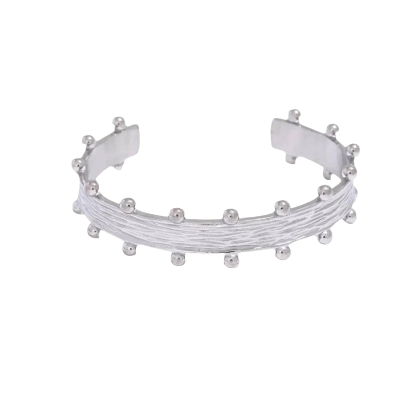 Aria Textured Cuff Bracelet features a bold textured design in sterling silver-plated stainless steel. Waterproof, tarnish-resistant & hypoallergenic