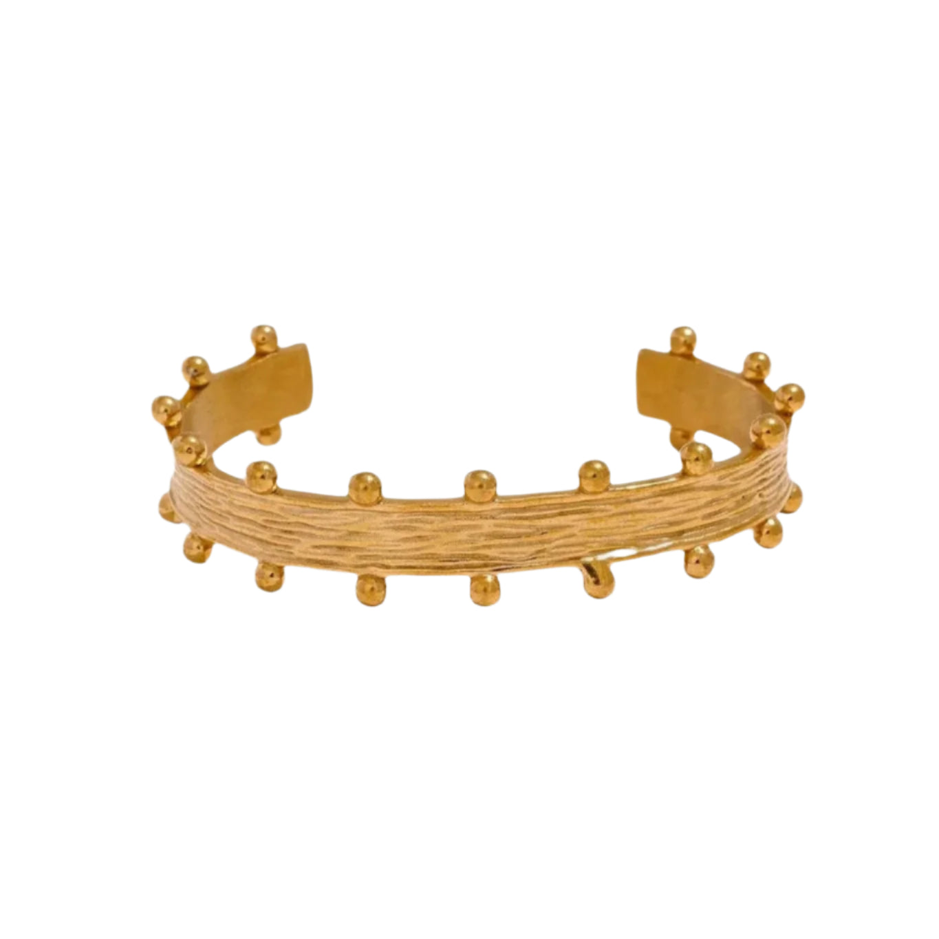 Aria Textured Cuff Bracelet features a bold textured design in 18K gold-plated stainless steel. Waterproof, tarnish-resistant & hypoallergenic.