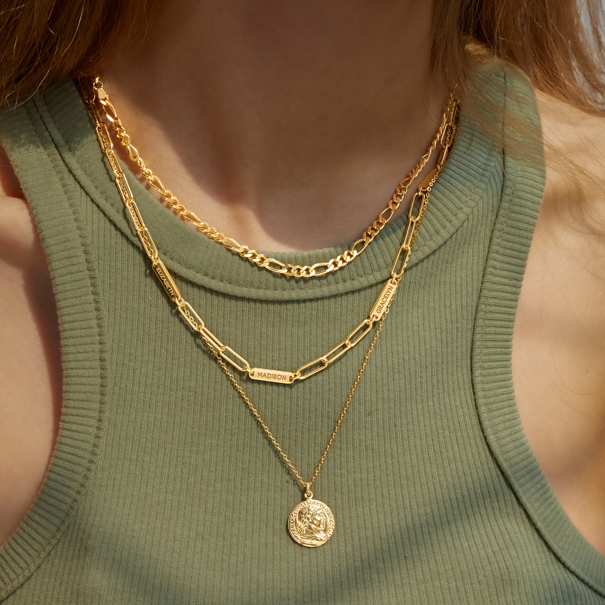 The Custom Multiple Name Necklace is a personalised keepsake in 18K gold or rose gold-plated sterling silver