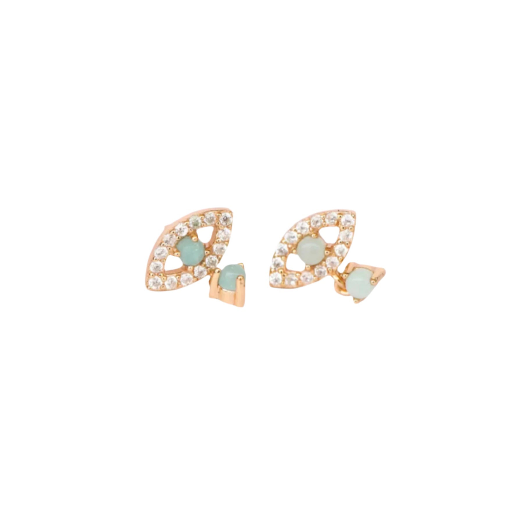 Evil Eye Stud Earrings. 18K gold-plated, hypoallergenic & featuring Amazonite & CZ stones