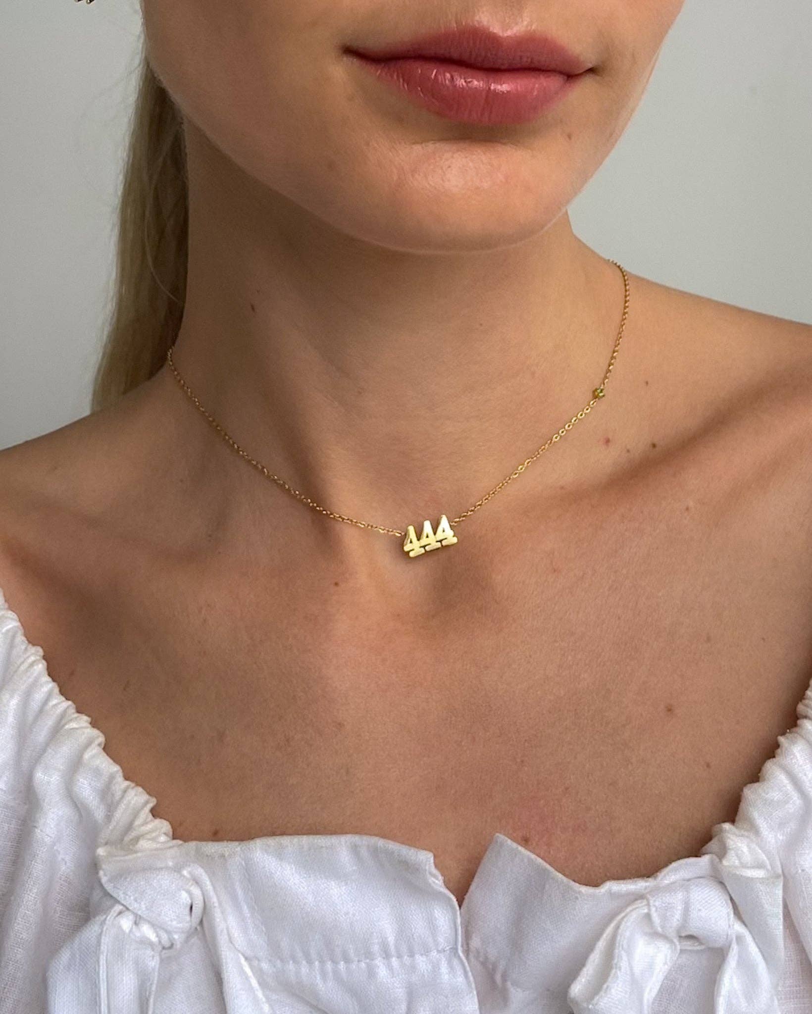 Gold necklace 444 angel number chocker style hypoallergenic and tarnish free 