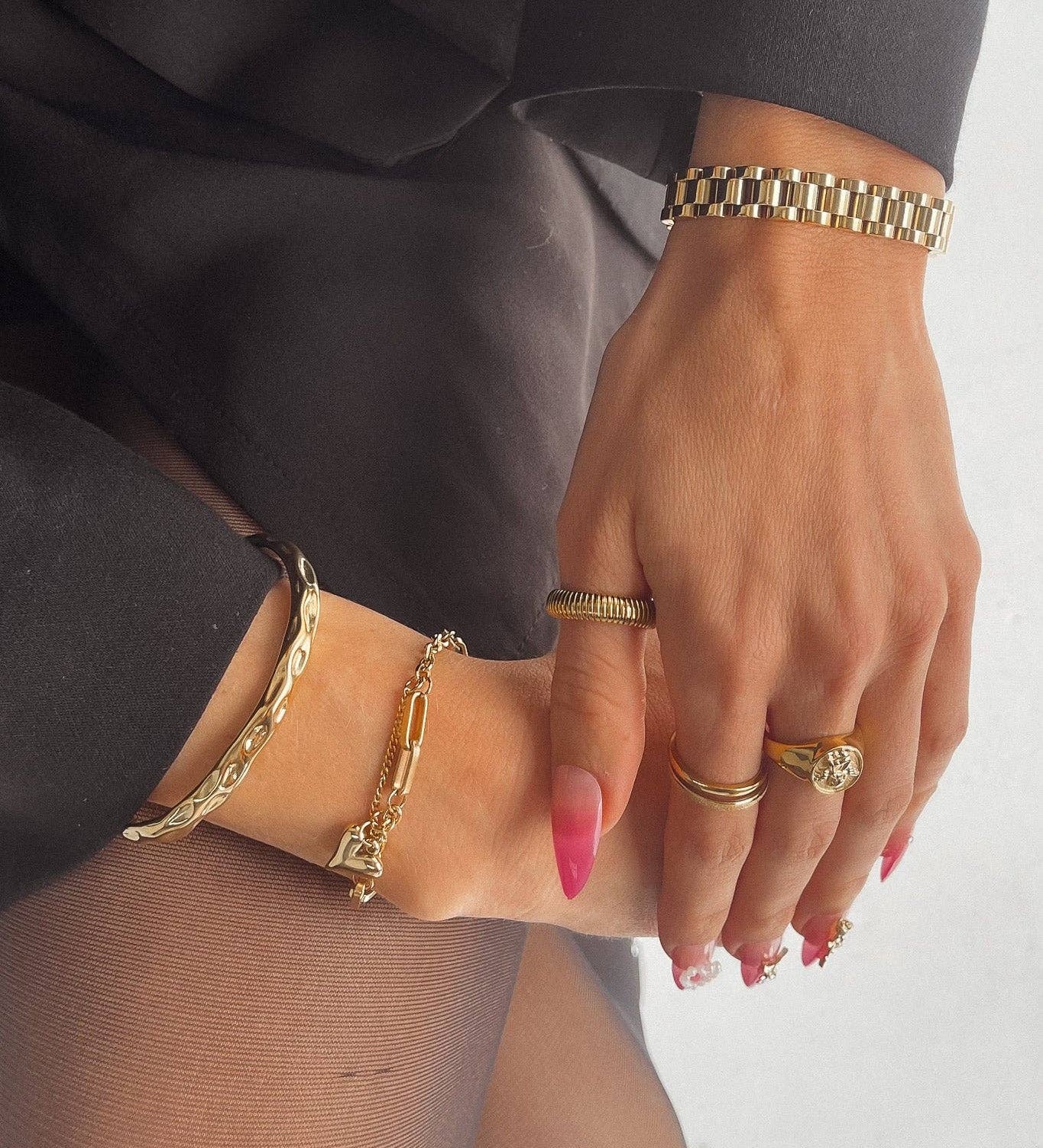 Heart Gold Chain Bracelet. 18K gold-plated, hypoallergenic & tarnish-resistant, on model