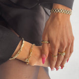 Heart Gold Chain Bracelet. 18K gold-plated, hypoallergenic & tarnish-resistant, on model