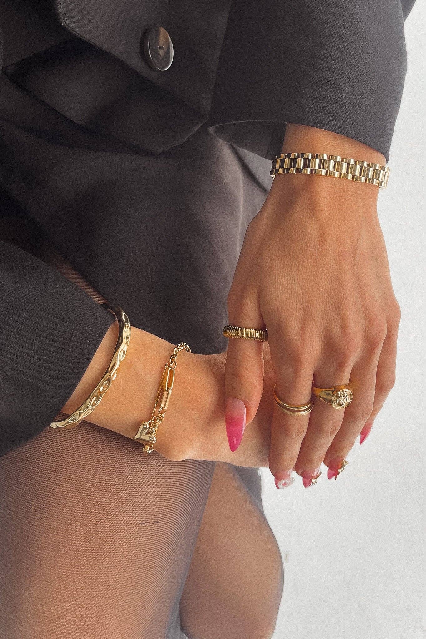 Heart Gold Chain Bracelet. 18K gold-plated, hypoallergenic & tarnish-resistant, on model