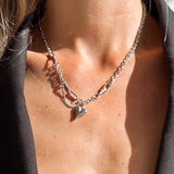Heart Gold Necklace. Silver, hypoallergenic & tarnish-resistant, featuring a delicate heart charm on model