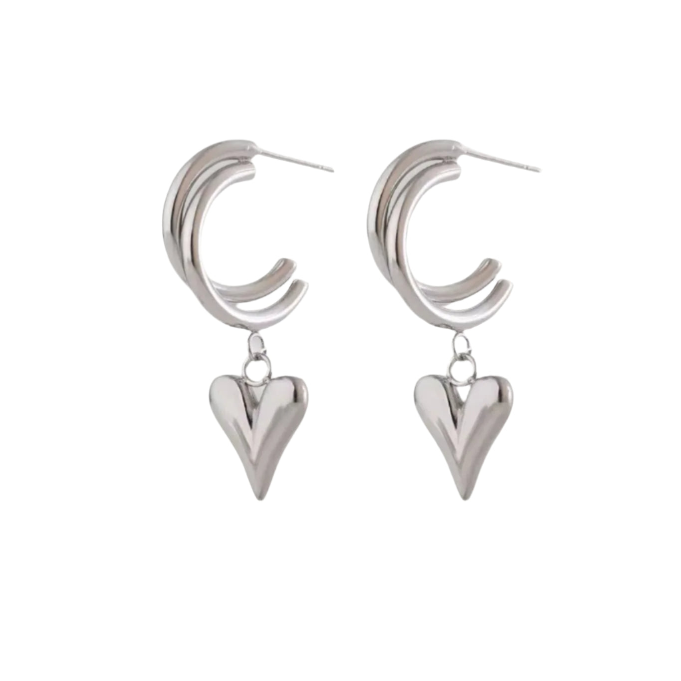 Heart Silver Earrings. Hypoallergenic, tarnish-resistant & waterproof, featuring a delicate heart charm
