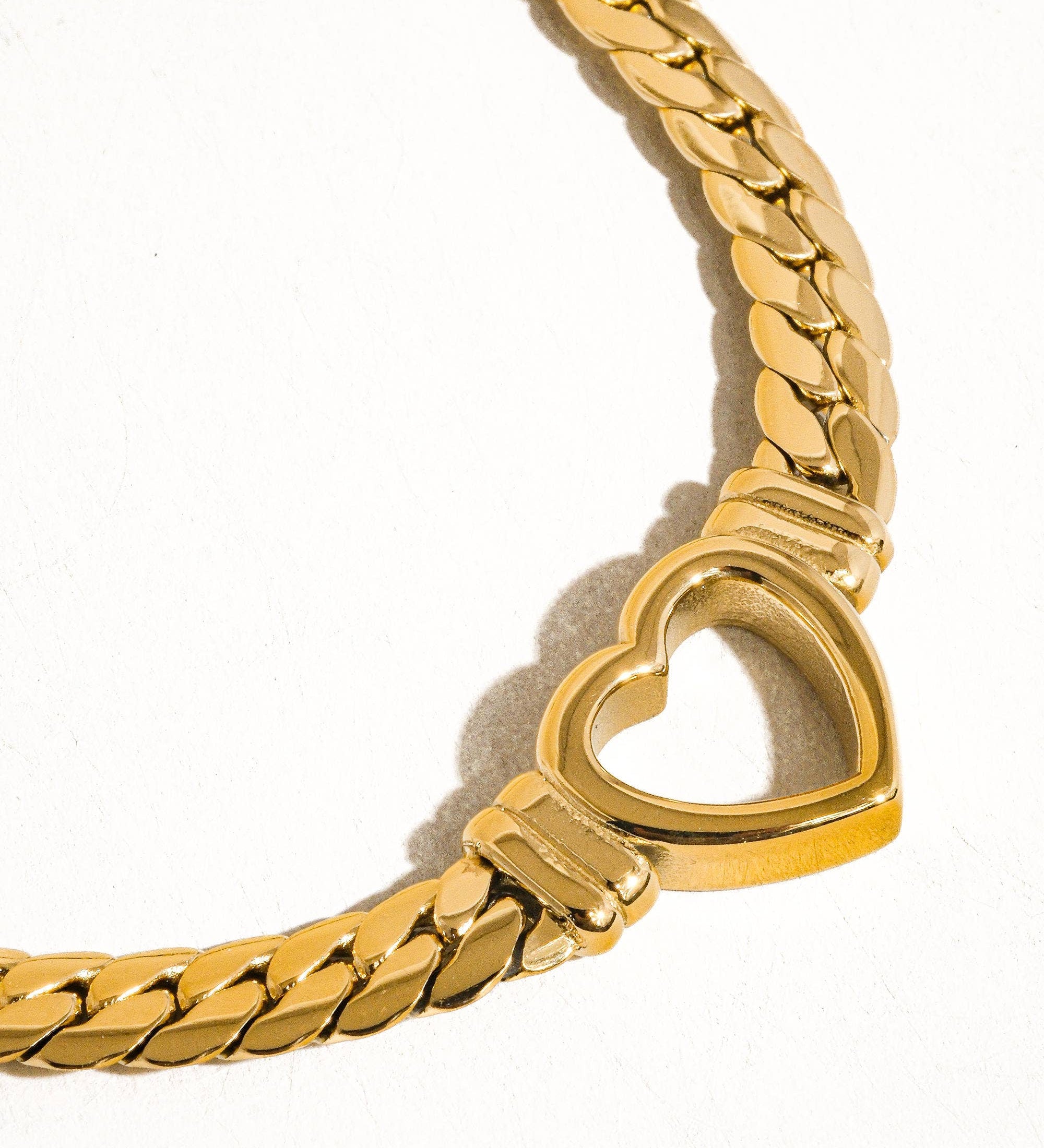 Heart Snake Chain Necklace & Bracelet – 14K Gold Plated