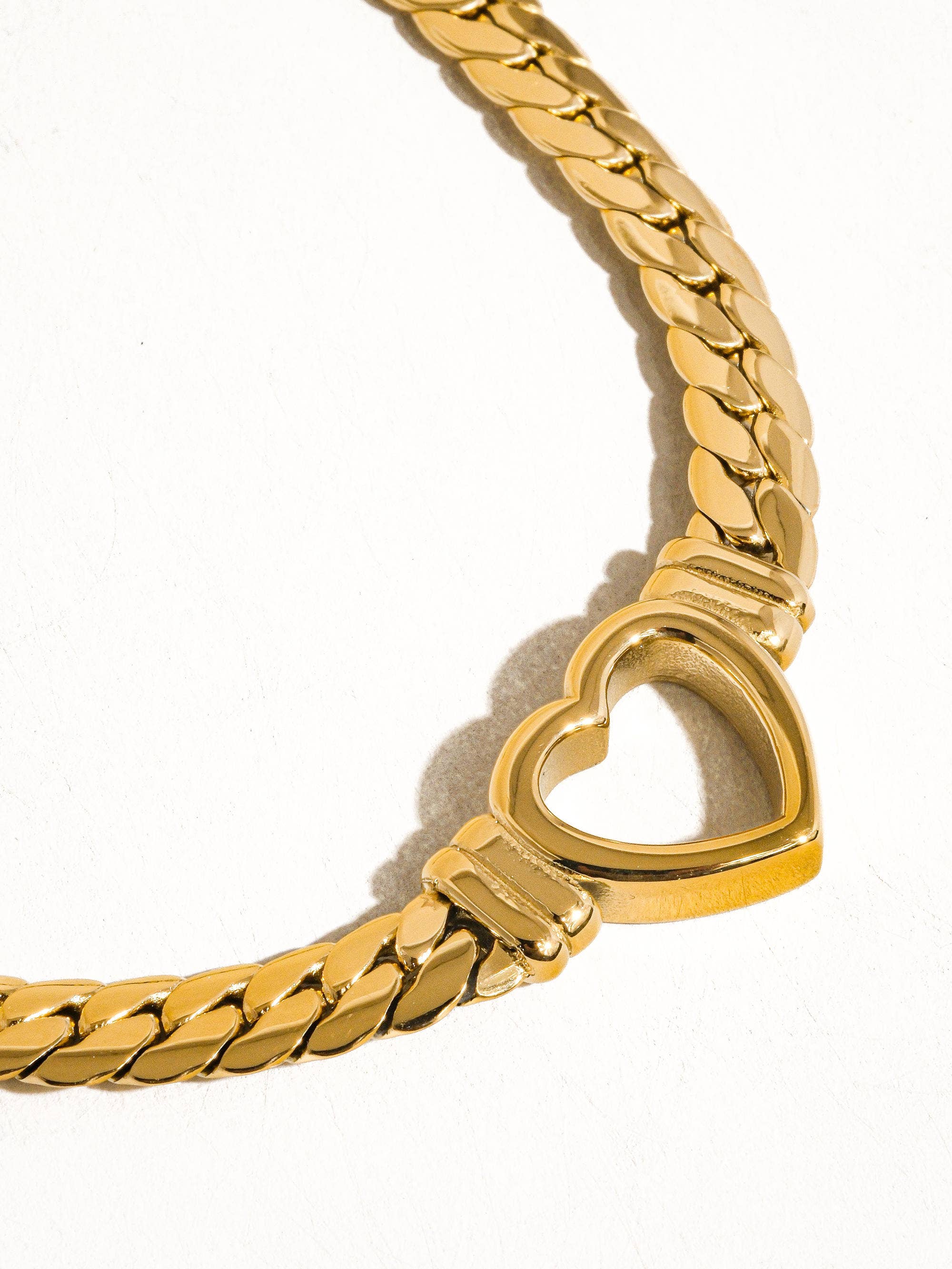 Heart Snake Chain Necklace & Bracelet – 14K Gold Plated