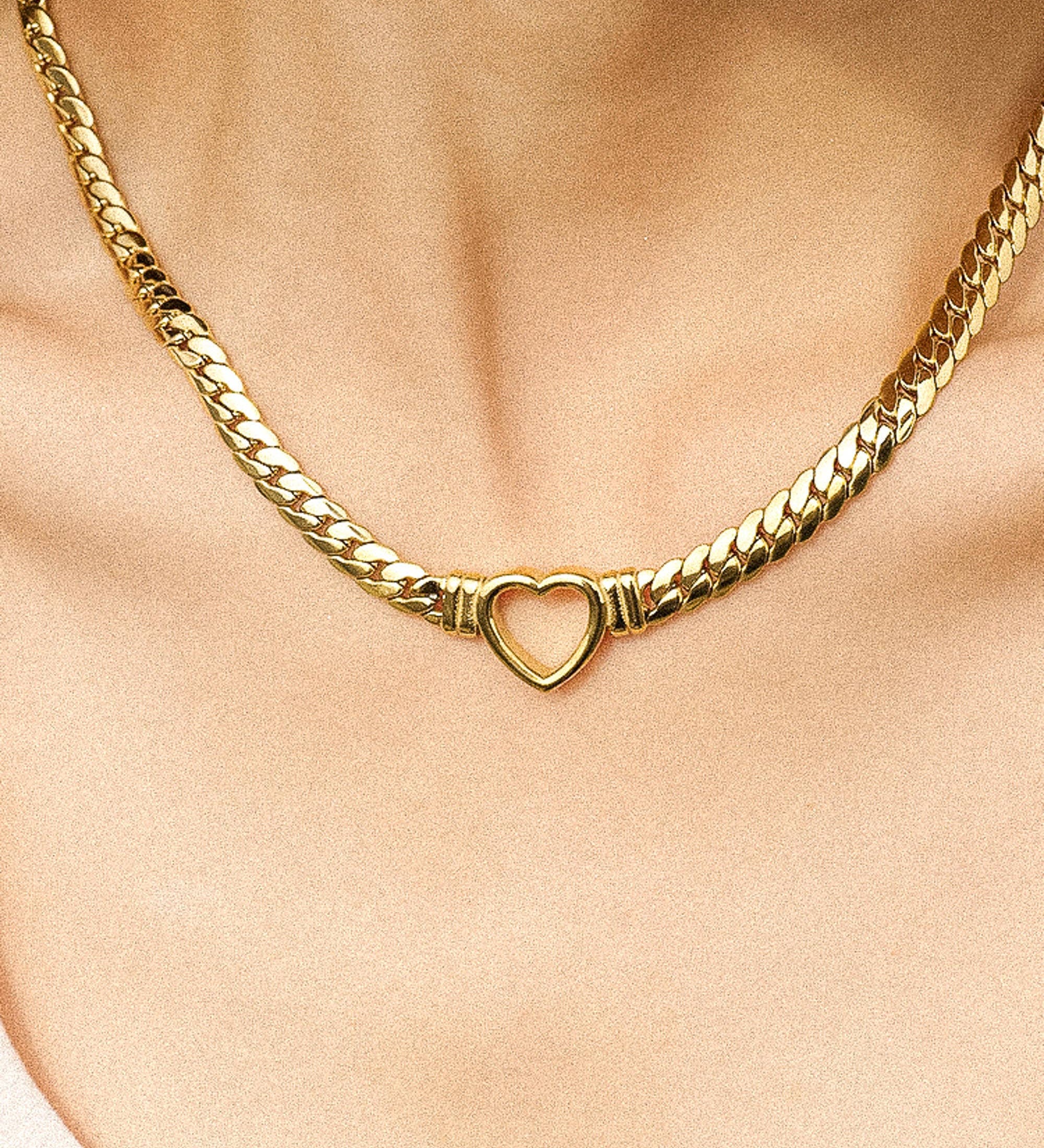 Heart Snake Chain Necklace & Bracelet – 14K Gold Plated