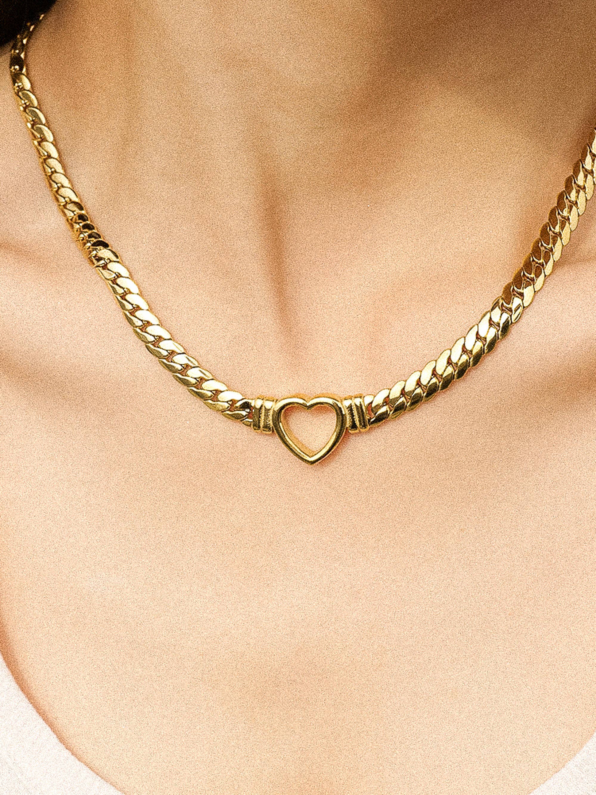 Heart Snake Chain Necklace & Bracelet – 14K Gold Plated