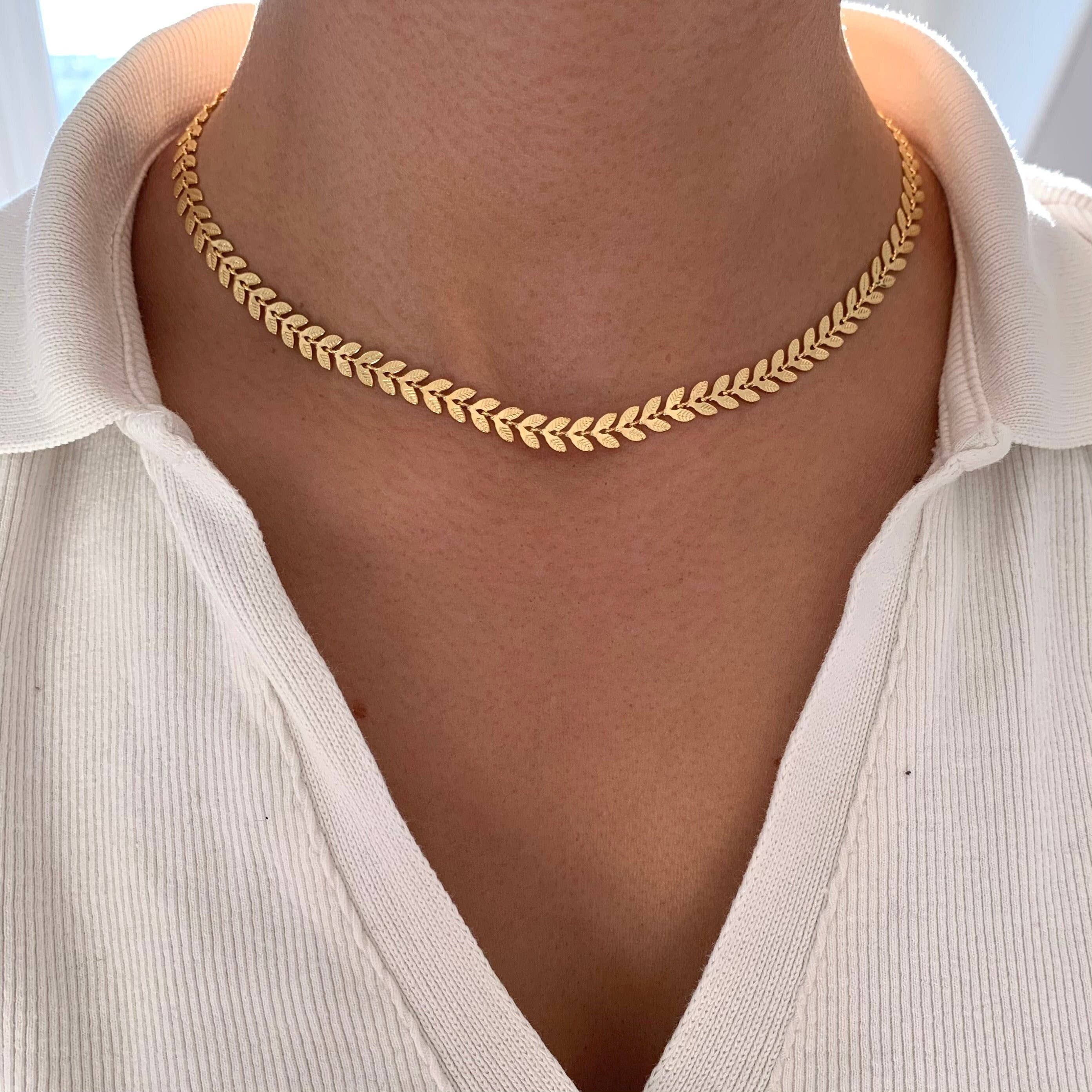 Herringbone Choker Necklace. Gold-plated, hypoallergenic & tarnish-resistant, perfect for layering or solo wear