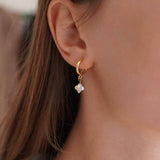  Lucky Clover Hoop Earrings. gold plated, hypoallergenic & tarnish-resistant, featuring mother-of-pearl clover pendants. 