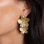 Magnolia Flower Drop Earrings. 18K gold-plated, hypoallergenic & lightweight