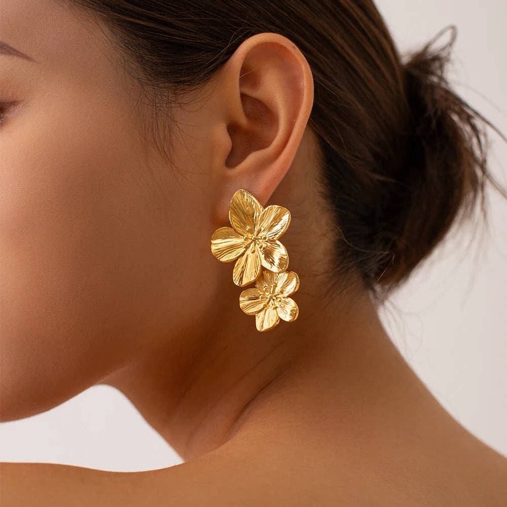 Magnolia Flower Drop Earrings. 18K gold-plated, hypoallergenic & lightweight