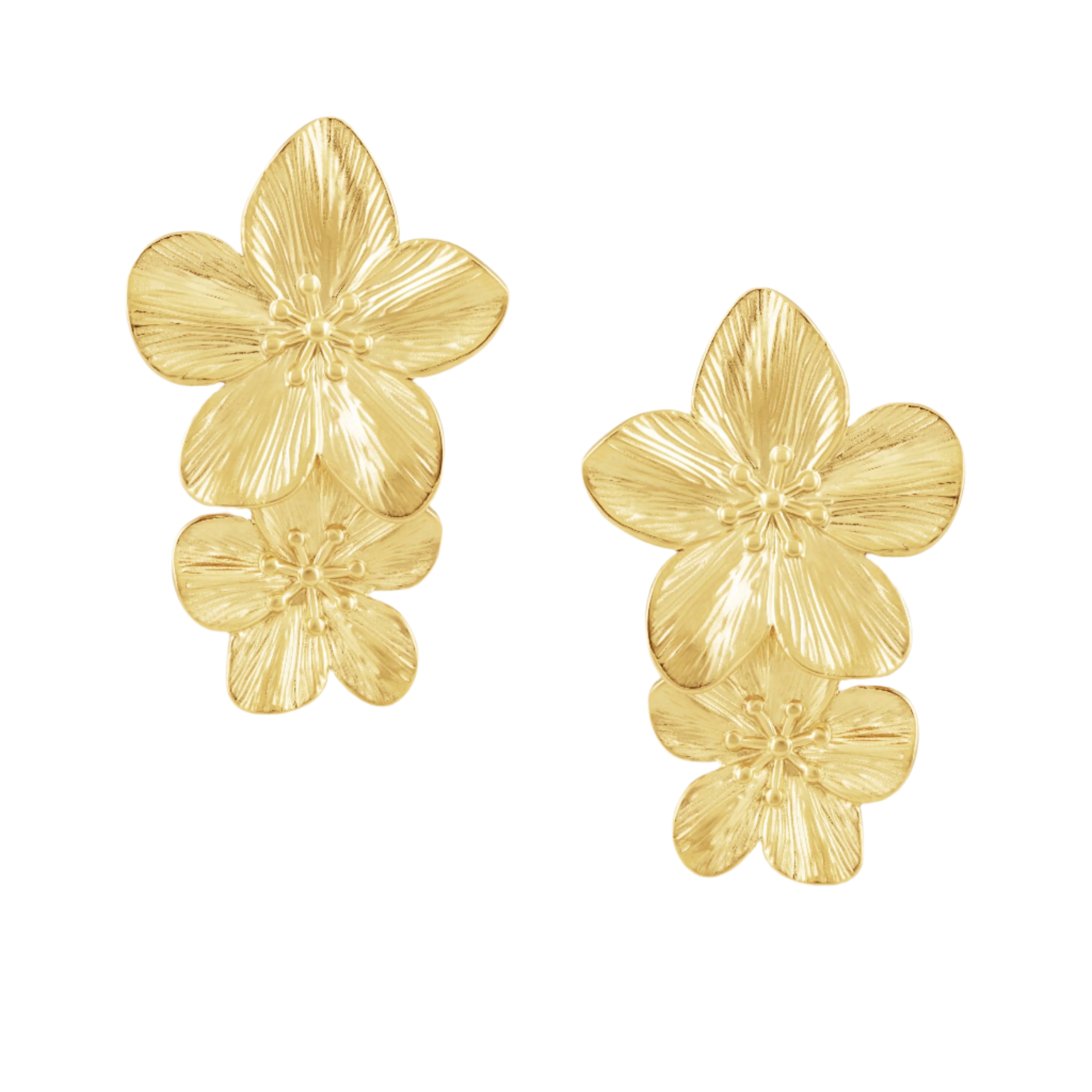 Magnolia Flower Drop Earrings Gold