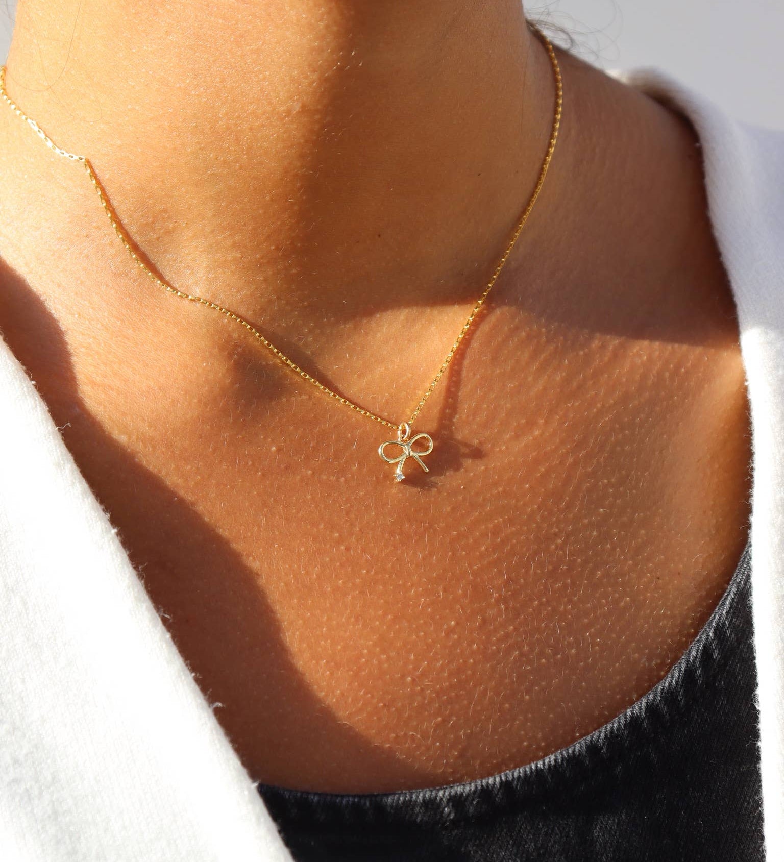 Grace Bow Charm Necklace – 14K Gold Fill, Feminine & Elegant