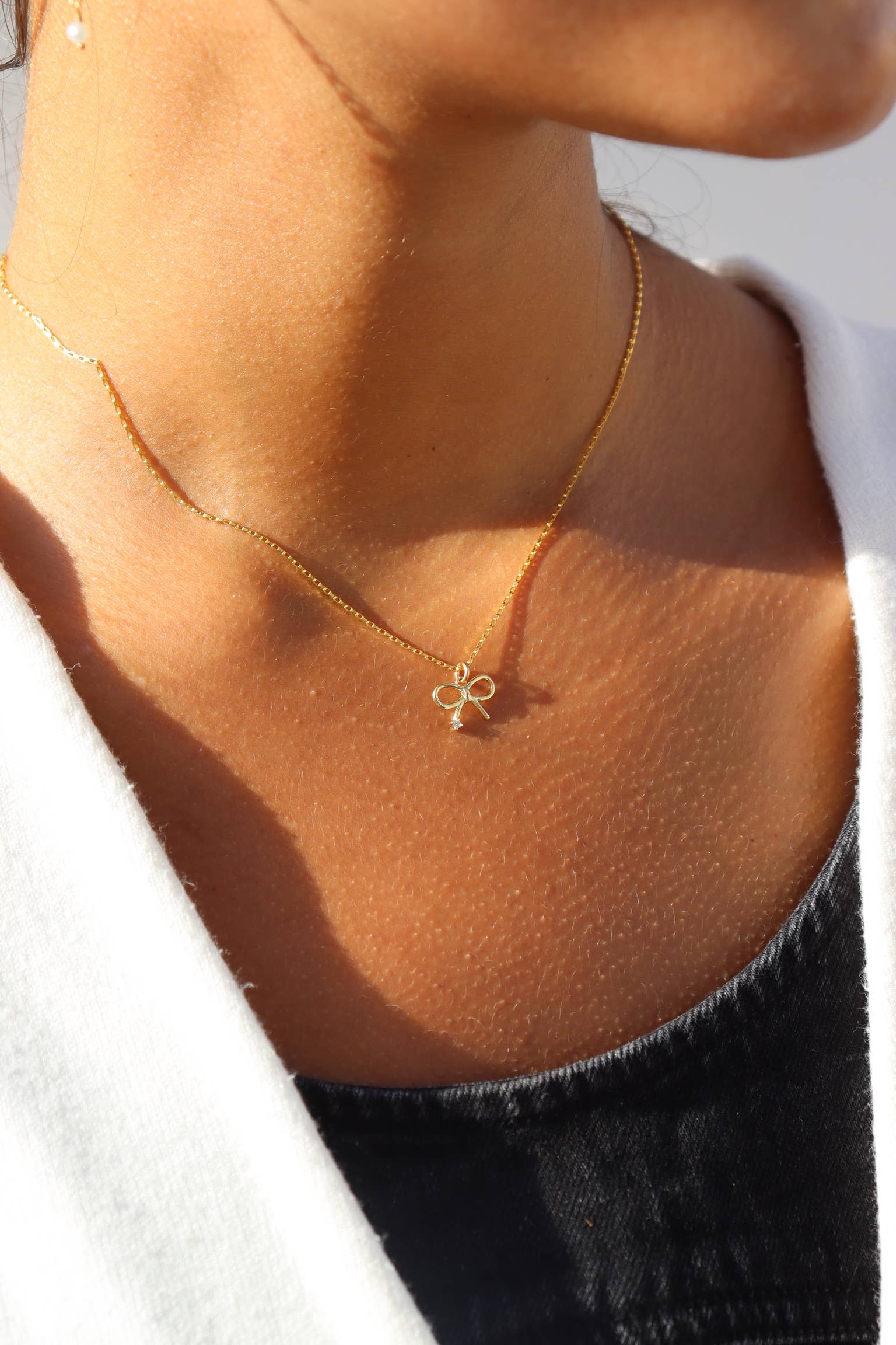Grace Bow Charm Necklace – 14K Gold Fill, Feminine & Elegant