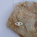Pavé Evil Eye Necklace. Gold-plated, hypoallergenic & tarnish-resistant, featuring a CZ-encrusted charm for luck & protection