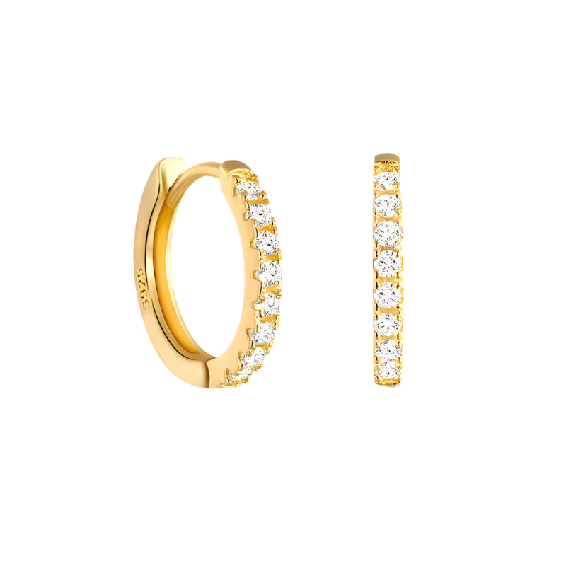 Pave Huggies Gold Earrings with Cubic Zirconia Accents