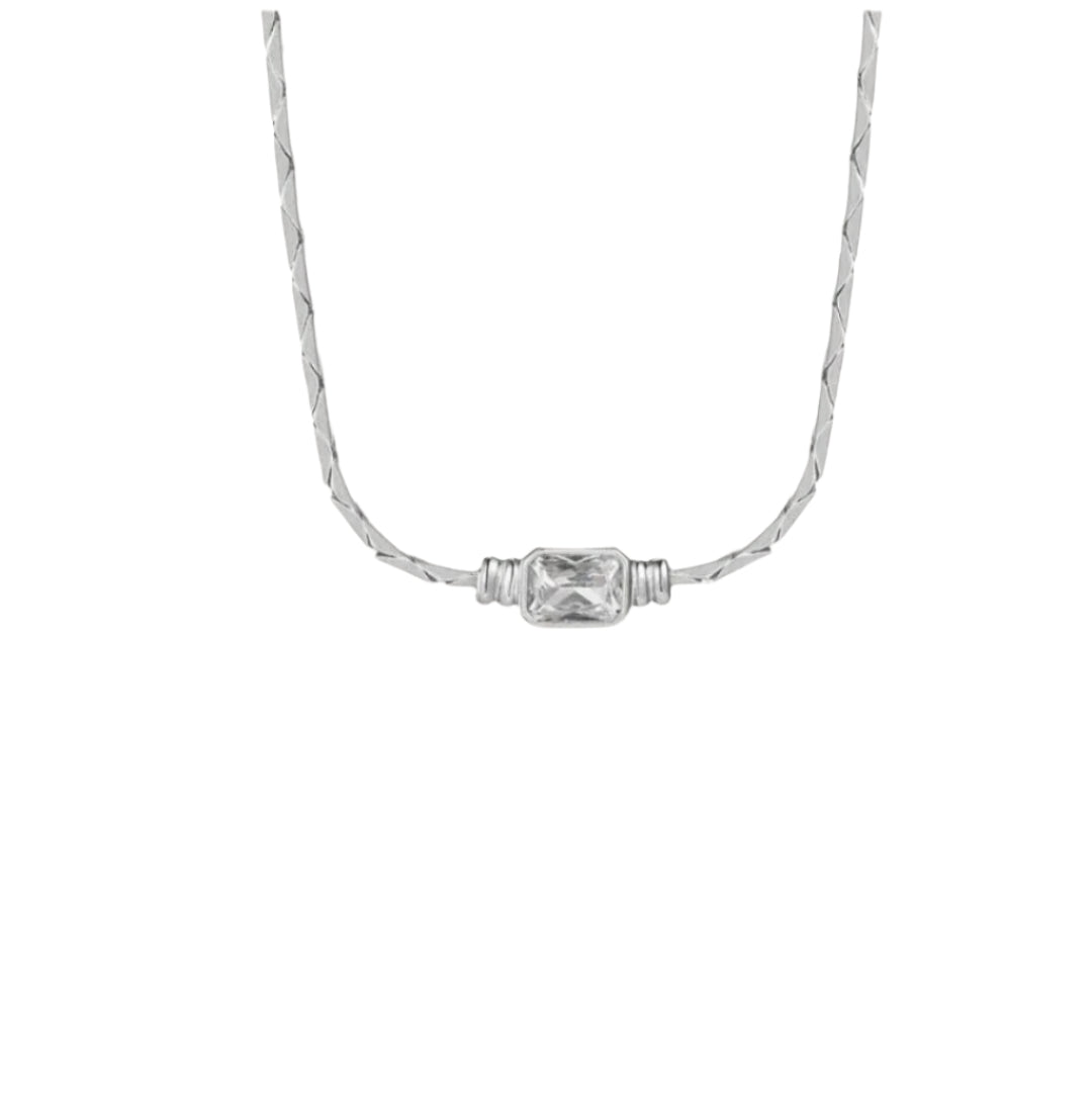 Silver Luxe Bracelet features a modern square zirconia pendant on a sleek, braided stainless steel chain. Tarnish-free, water-resistant & hypoallergenic