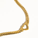 Heart Snake Chain Necklace & Bracelet – 14K Gold Plated staged