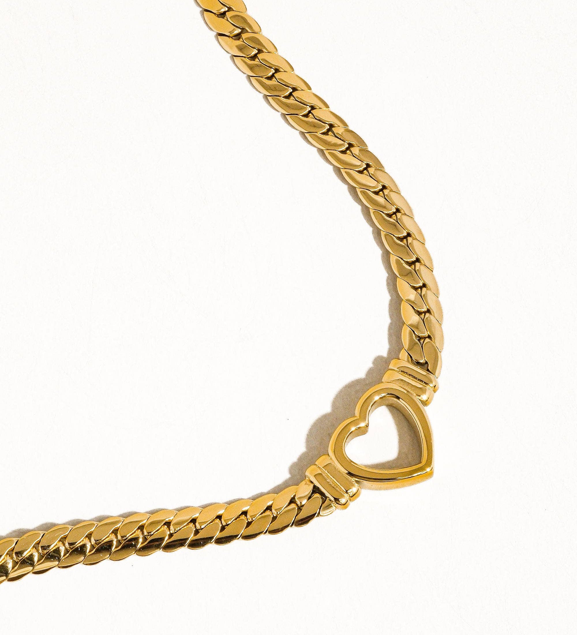 Heart Snake Chain Necklace & Bracelet – 14K Gold Plated staged