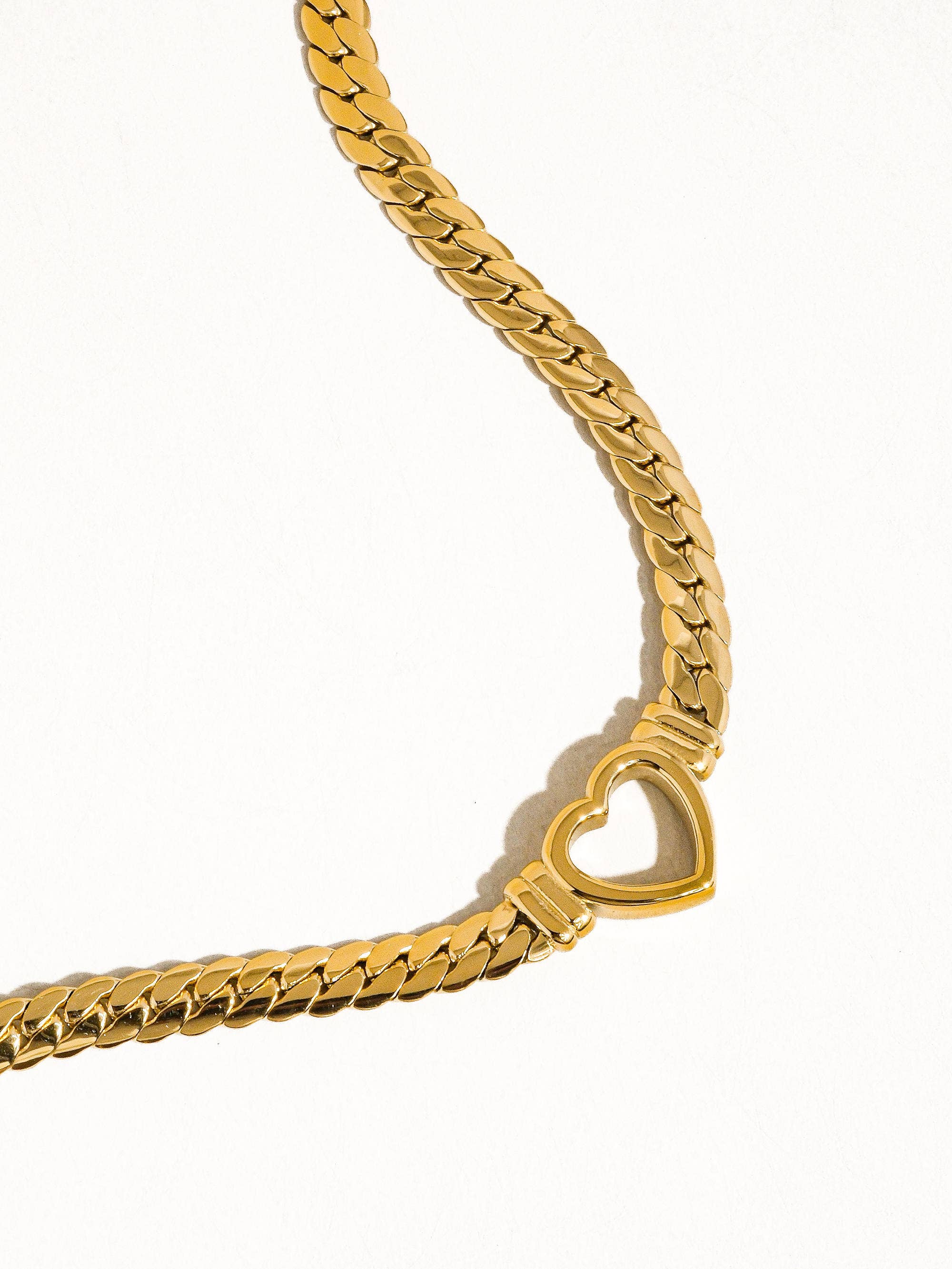 Heart Snake Chain Necklace & Bracelet – 14K Gold Plated staged