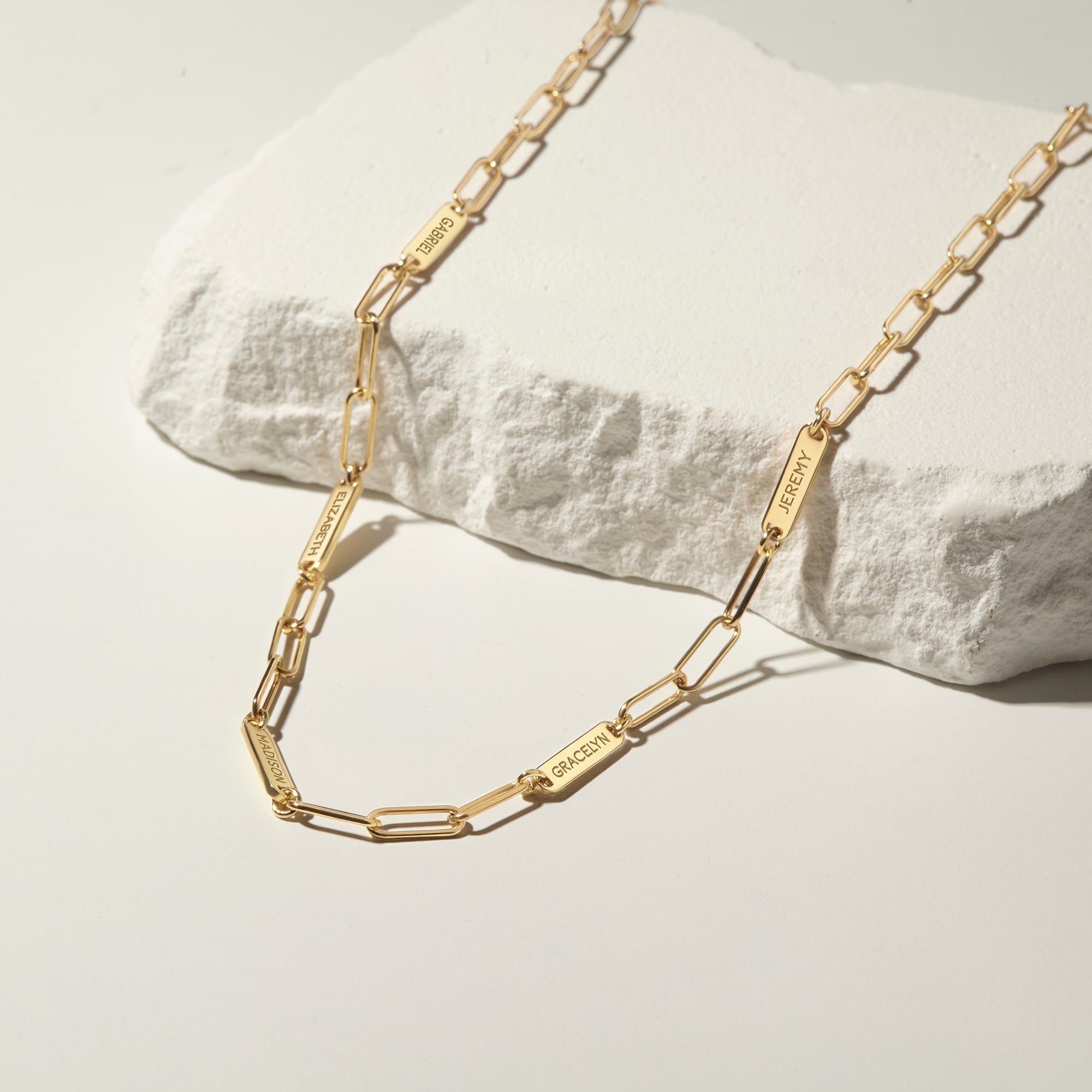 The Custom Multiple Name Necklace is a personalised keepsake in 18K gold or rose gold-plated sterling silver