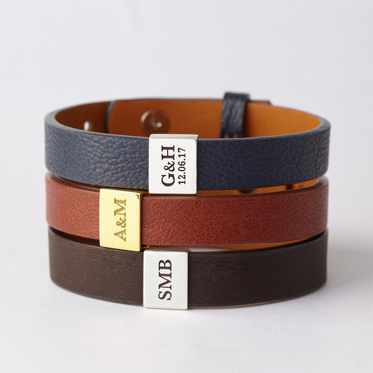 Custom Initial Leather Bracelet For Men