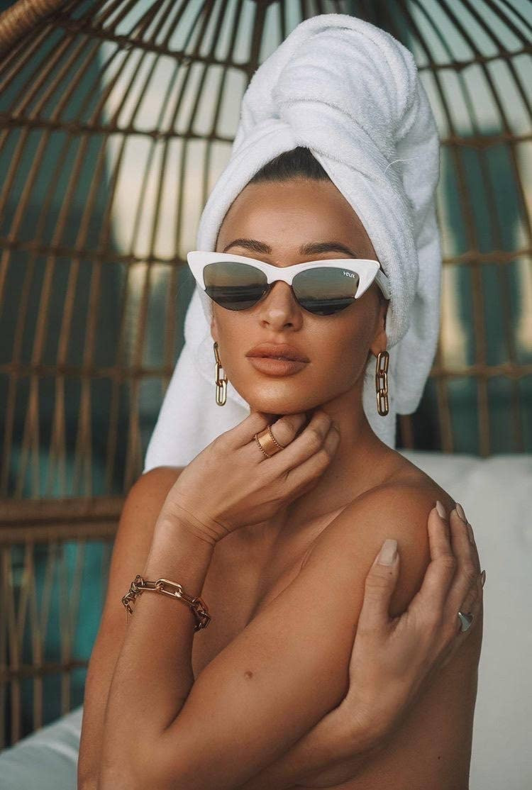 jenna link earrings gold lightweight hypoallergenic and waterproof on model