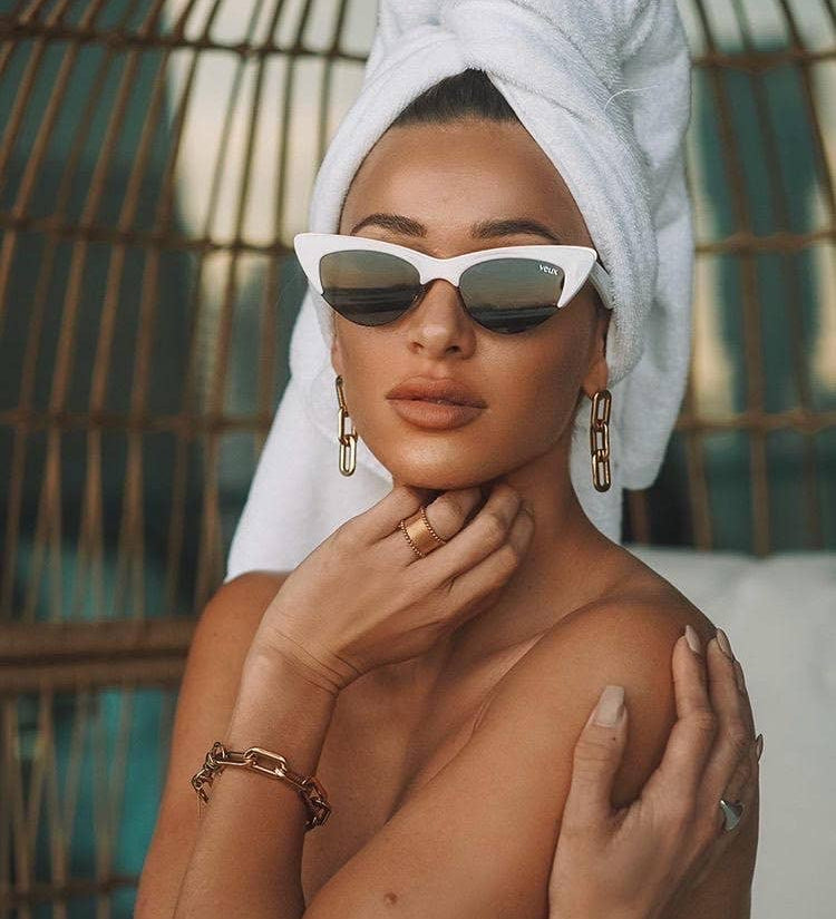 jenna link earrings gold lightweight hypoallergenic and waterproof on model
